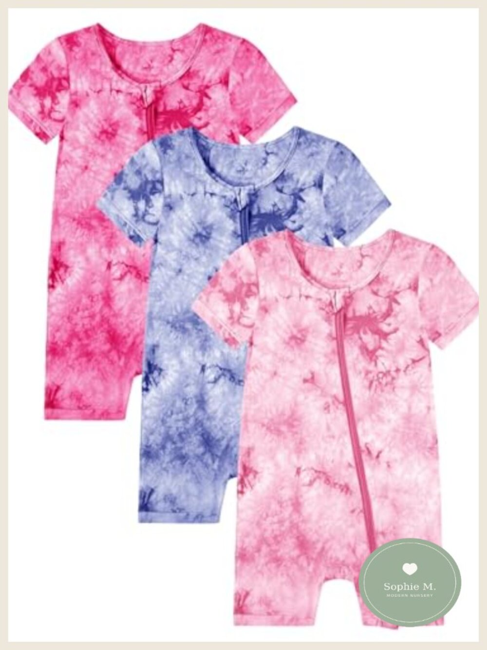 Bamboo Viscose Tie Dye Rompers Baby Boys Girls 3pc Pjs